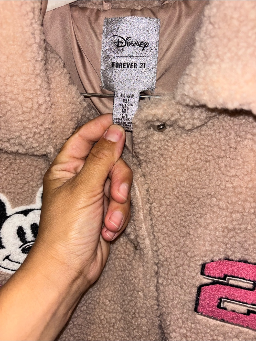 Disney X Forever 21 Varsity Sherpa Jacket Mickey Mouse women L - Picture 4 of 5